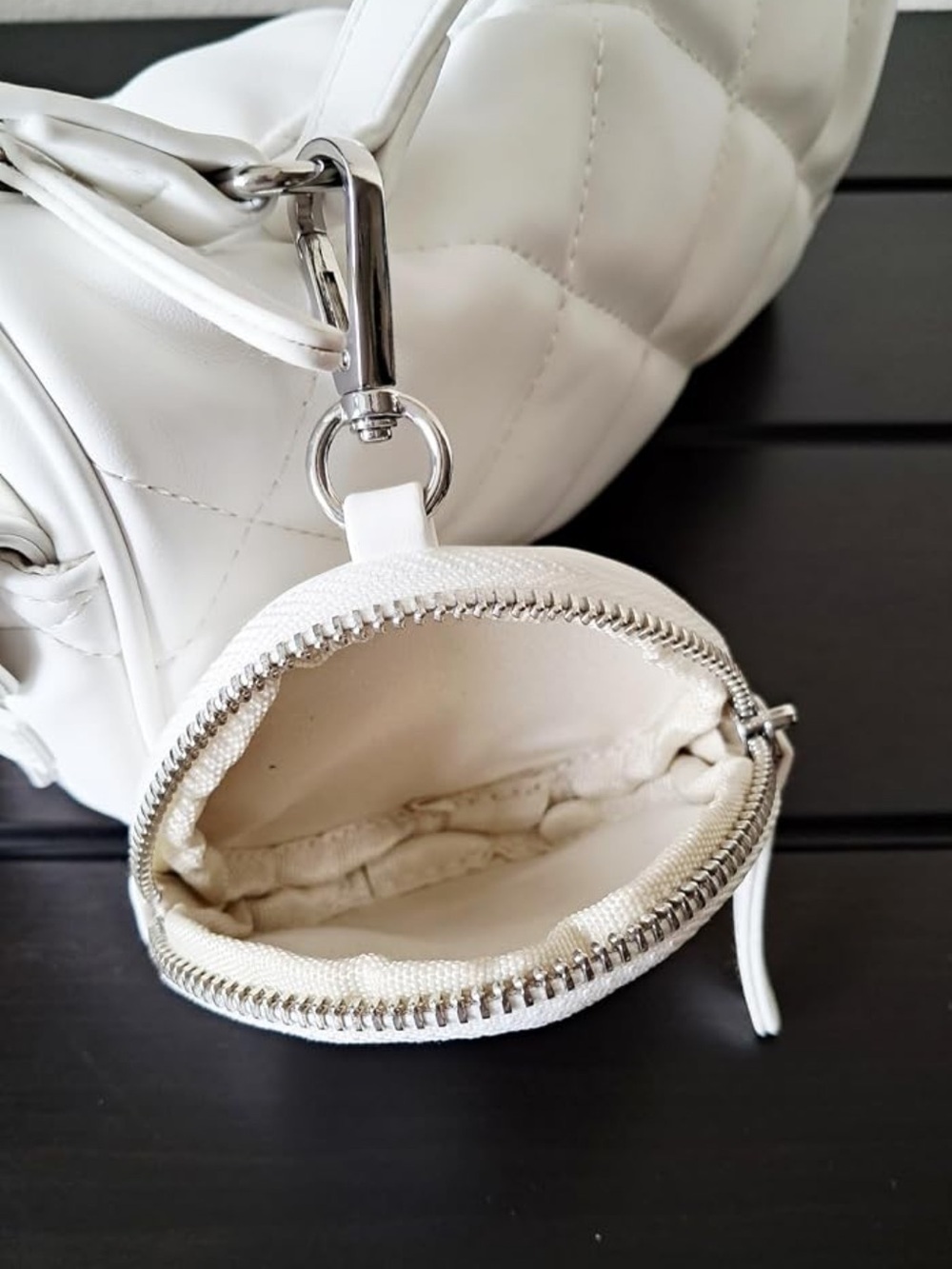 White Quilted Crossbody Bag with Silver Hardware - Picture 4 of 4